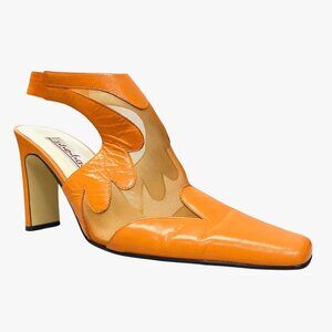 STEFANI Connie Orange Leather & Mesh Cutout Slip-On Sling Back Pumps Size 8M